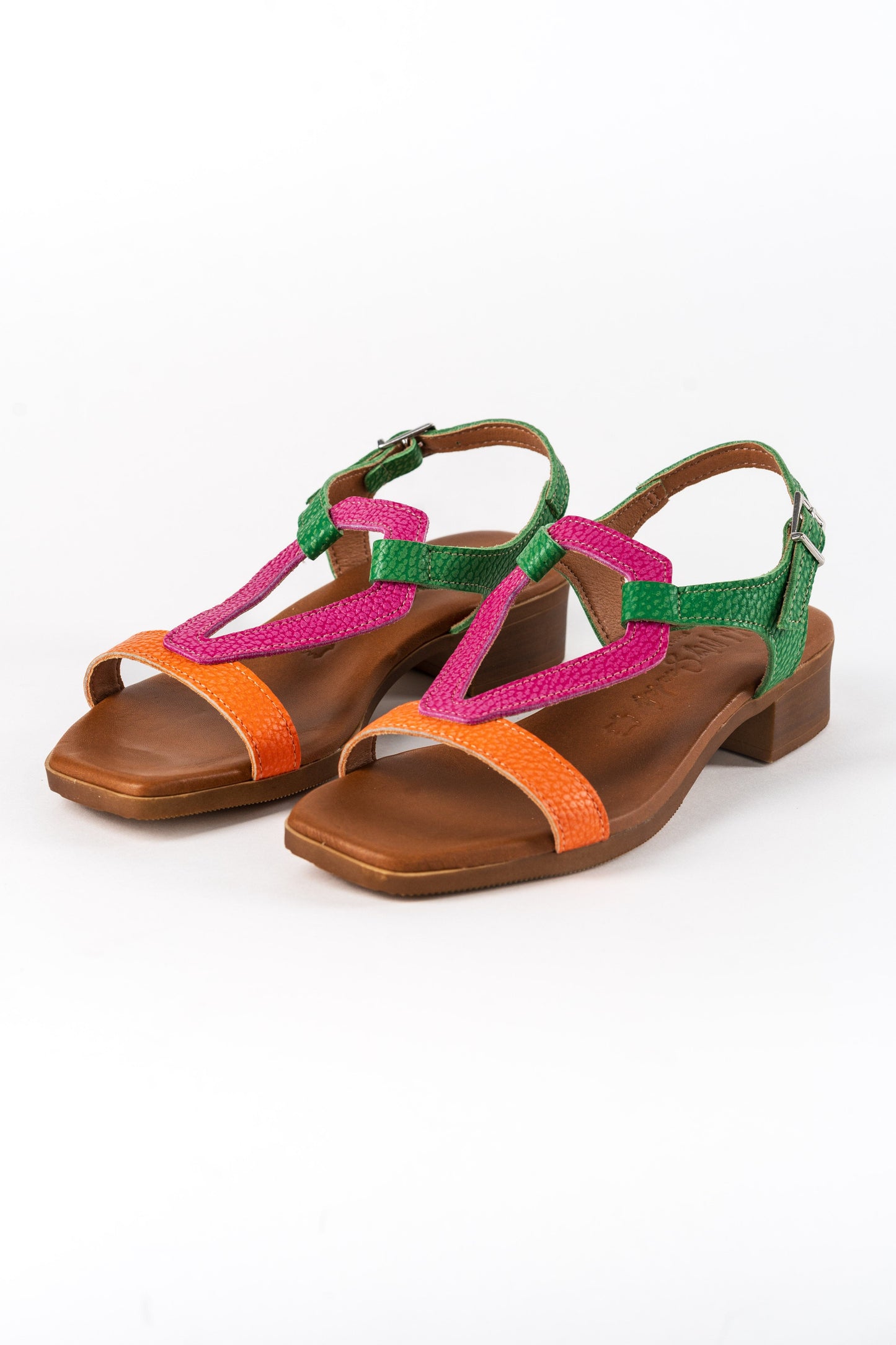 5168 Spanish leather multi colour flat sandals with cushion inside sandals Sam Star Shoes