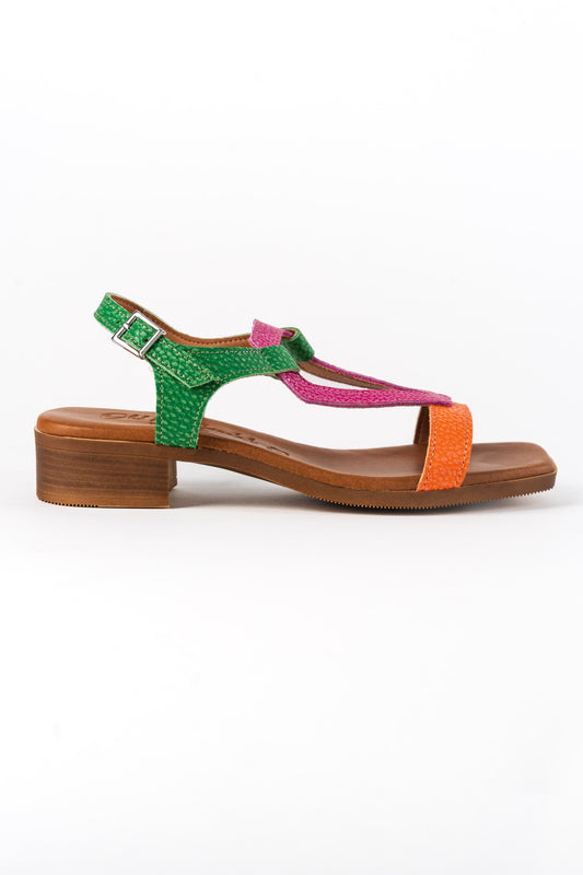 5168 Spanish leather multi colour flat sandals with cushion inside sandals Sam Star Shoes