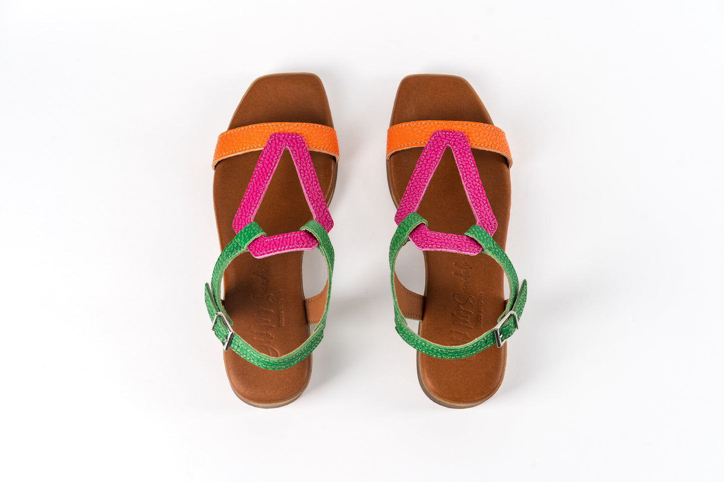 5168 Spanish leather multi colour flat sandals with cushion inside sandals Sam Star Shoes