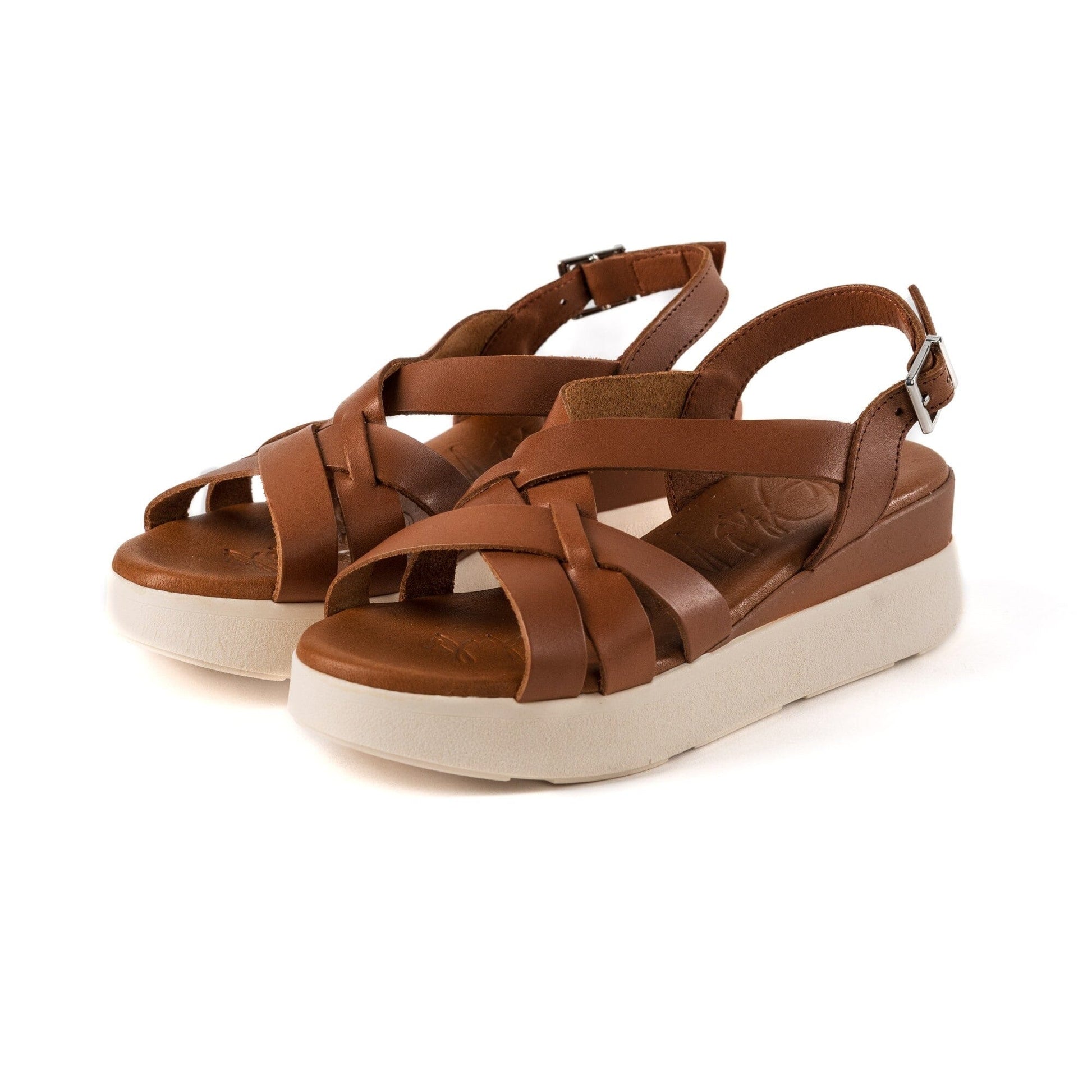 5188 Spanish leather crossed strappy sandals/wedge in Tan and Navy sandals Sam Star Shoes Tan 36/3