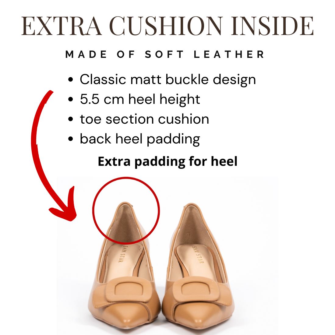 SS23005 Leather court shoes with buckle - Tan ladies shoes Sam Star shoes