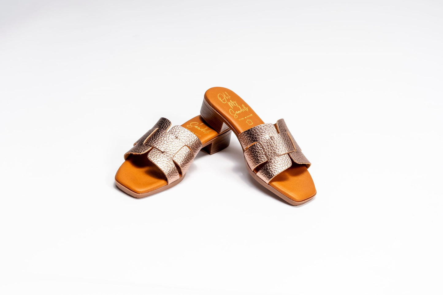 5343 Spanish leather flat sandals with cushioned sole slider Gold and Green sandals Sam Star Shoes Champaign 36/3