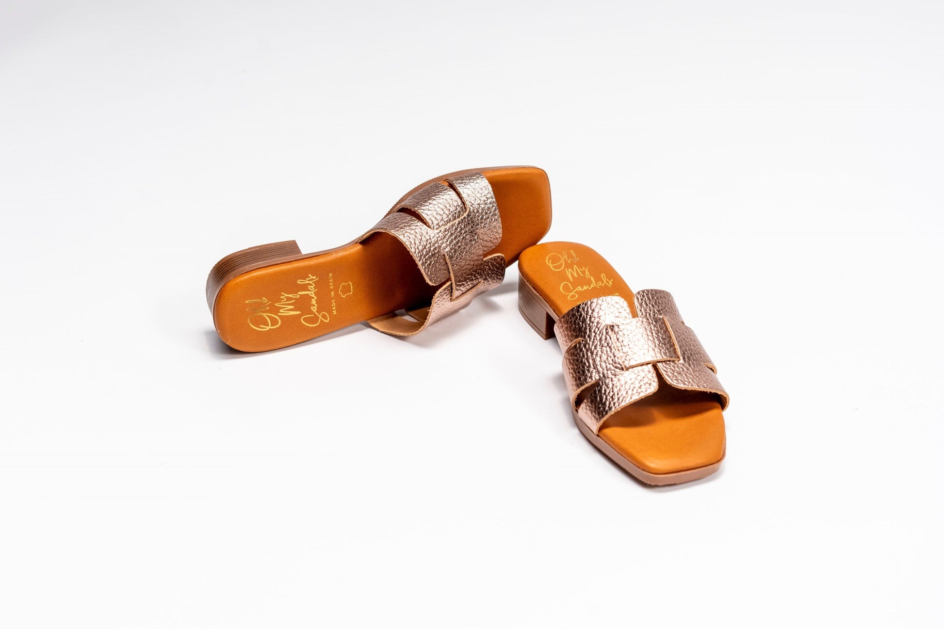 5343 Spanish leather flat sandals with cushioned sole slider Gold and Green sandals Sam Star Shoes