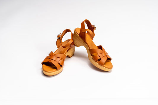 5387 Spanish leather strappy sandals/wedge in Tan and Black sandals Sam Star Shoes