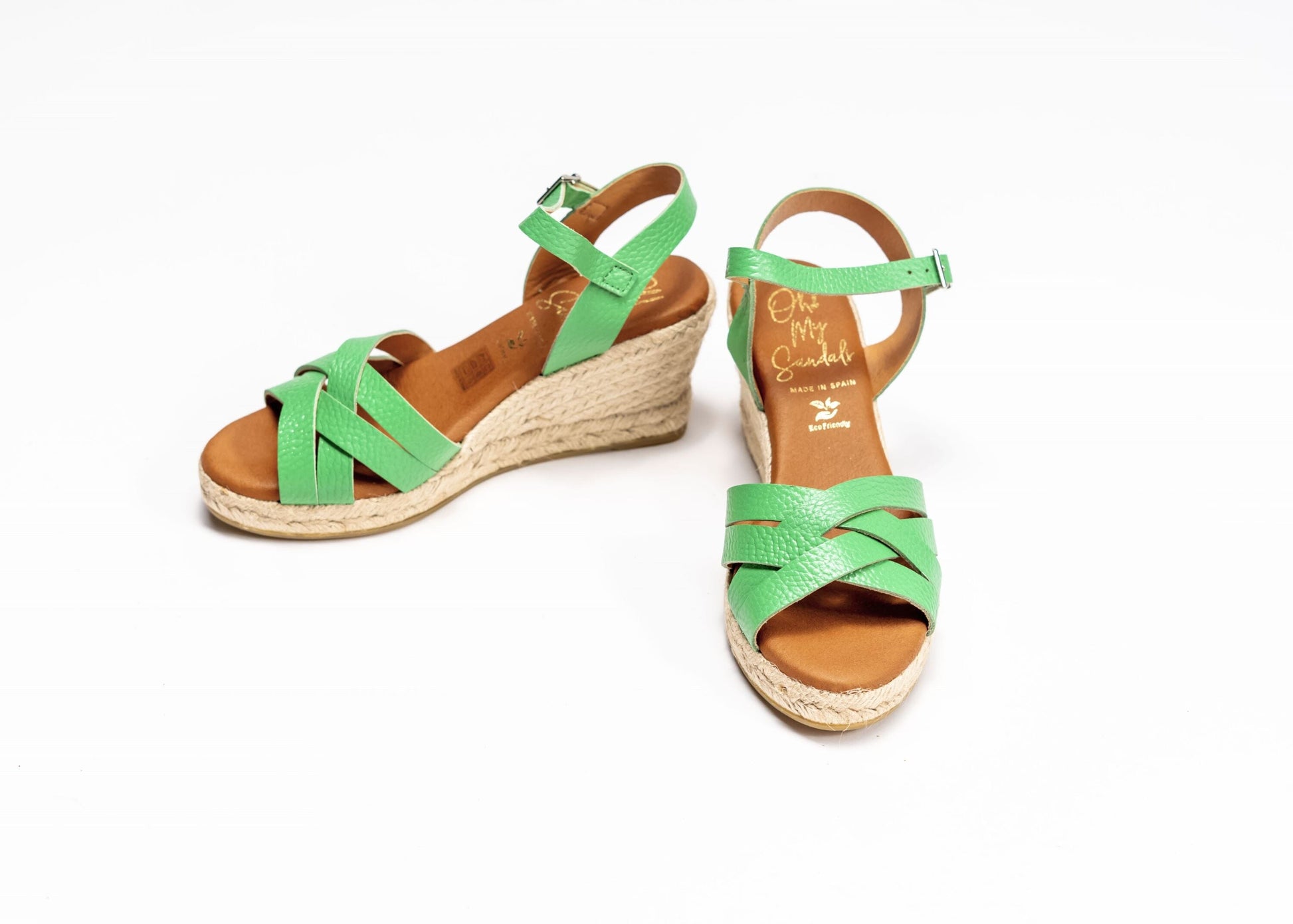 5486 Spanish leather crossed strappy wedge in green and tan sandals Sam Star Shoes Green 37/4