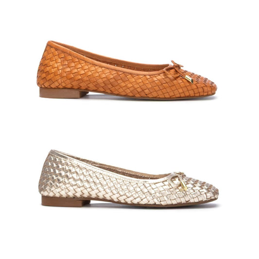 163296 Spanish designed Leather woven pumps in Tan and Gold (New) Pumps Sam Star shoes