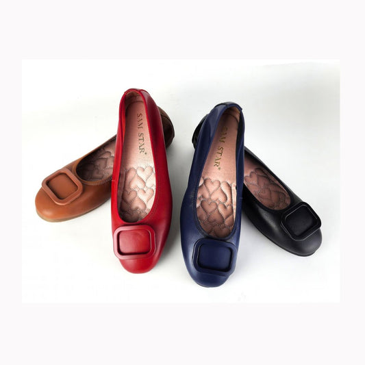 17W01 Leather buckle pumps with three layers of extra cushions (New) Pumps Sam Star Shoes
