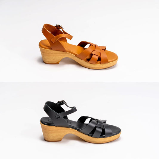 5387 Spanish leather strappy sandals/wedge in Tan and Black sandals Sam Star Shoes