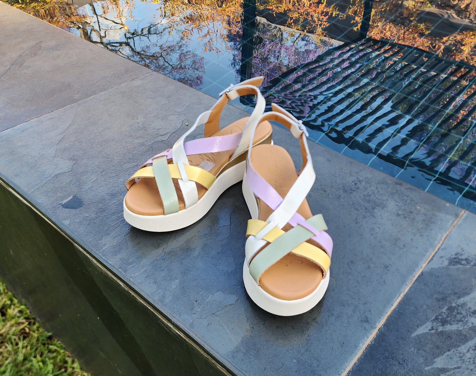 5670 Spanish leather Sport delux wedge in white/mutli colour (New) sandals Sam Star Shoes