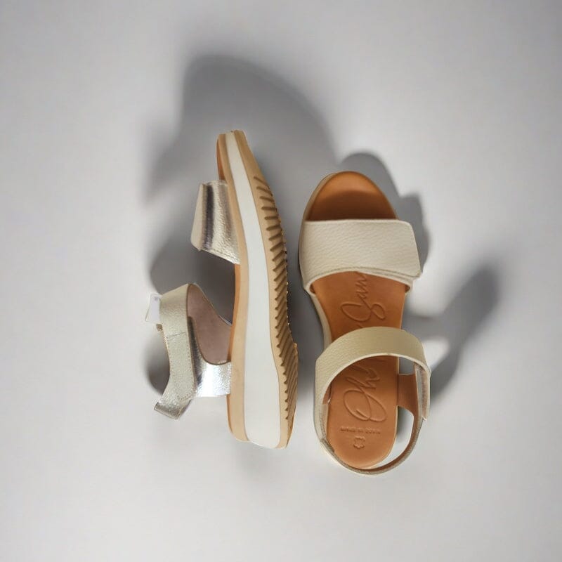 5411 Spanish leather Sport delux sandals/wedge with velcro in silver and white sandals Sam Star Shoes