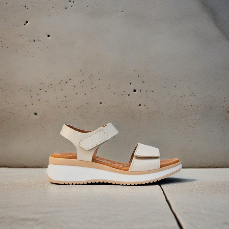 5411 Spanish leather Sport delux sandals/wedge with velcro in silver and white sandals Sam Star Shoes