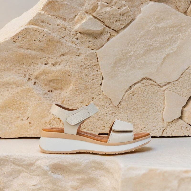 5411 Spanish leather Sport delux sandals/wedge with velcro in silver and white sandals Sam Star Shoes