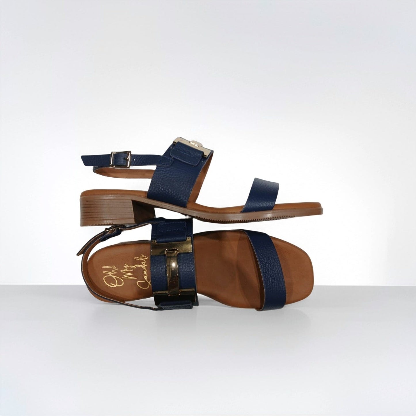 5606 Spanish leather sandals with gold buckle in Navy (New) sandals Sam Star Shoes