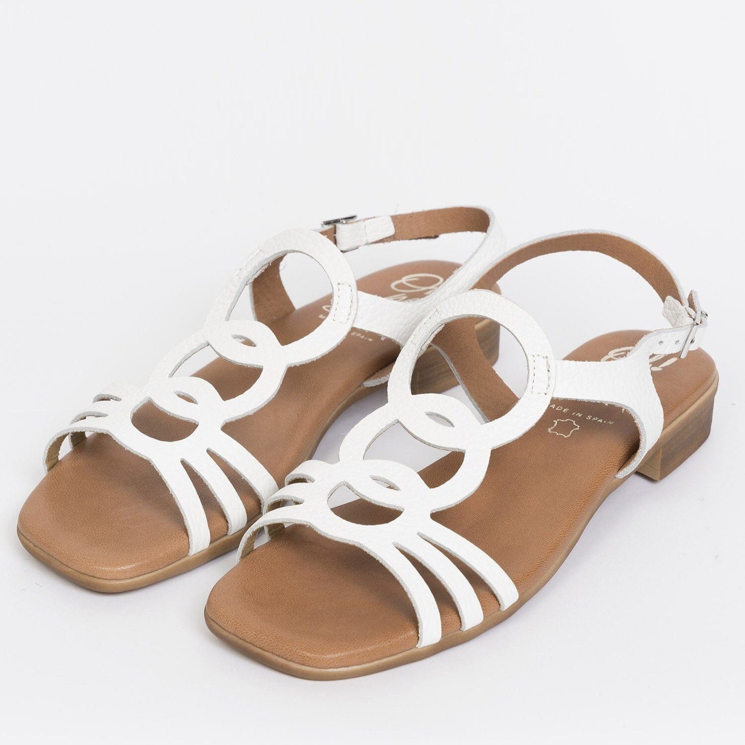 5163 Spanish leather laser cut flat sandals with cushion inside in White sandals Sam Star Shoes White 37/4