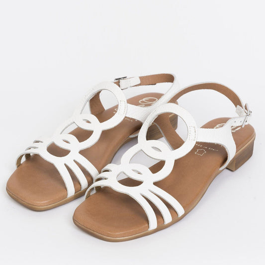5163 Spanish leather laser cut flat sandals with cushion inside in White sandals Sam Star Shoes White 37/4