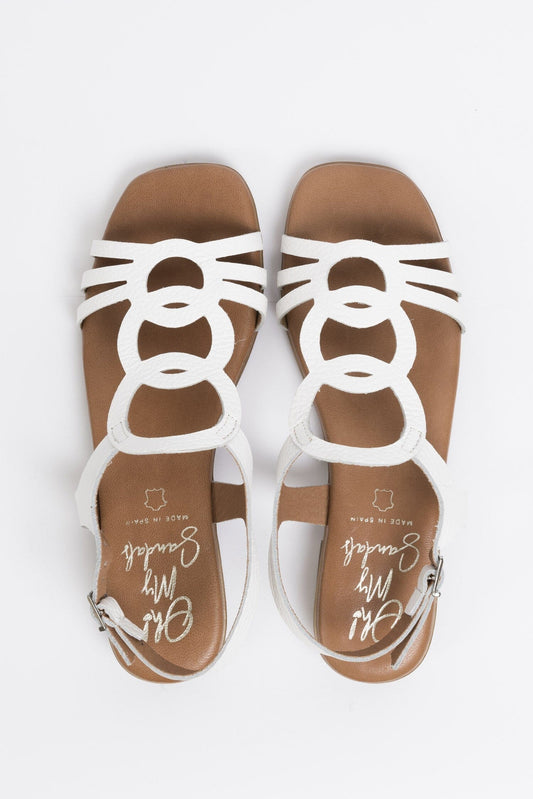 5163 Spanish leather laser cut flat sandals with cushion inside in White sandals Sam Star Shoes