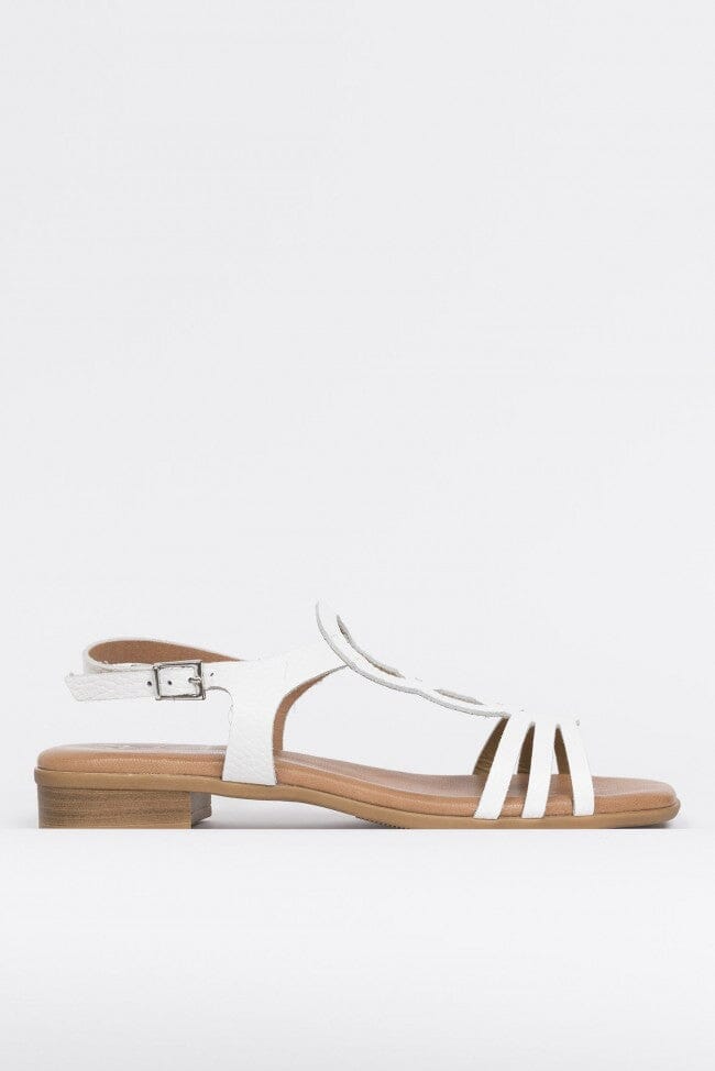 5163 Spanish leather laser cut flat sandals with cushion inside in White sandals Sam Star Shoes White 36/3