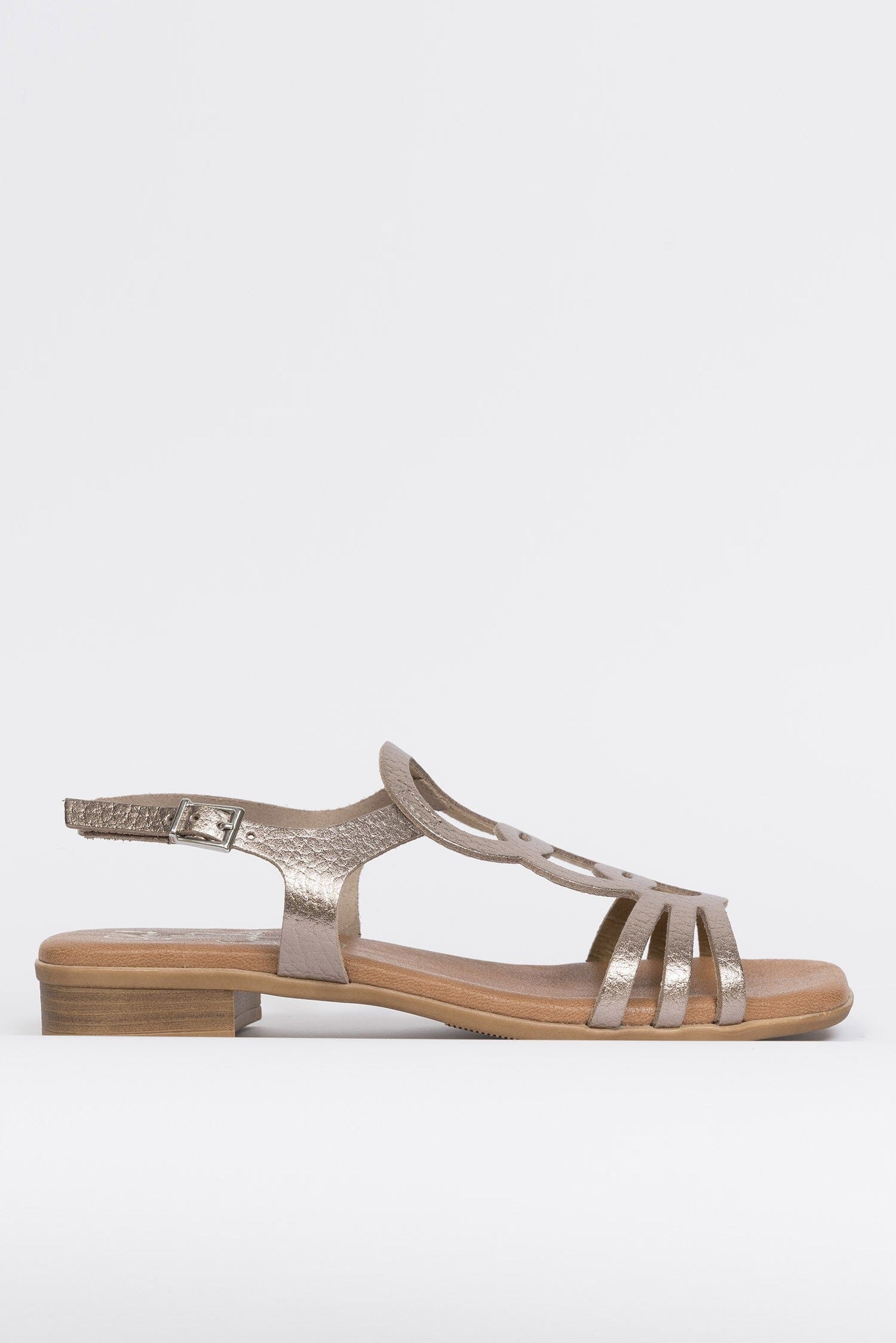 5163 Spanish leather laser cut flat sandals with cushion inside in Gold sandals Sam Star Shoes