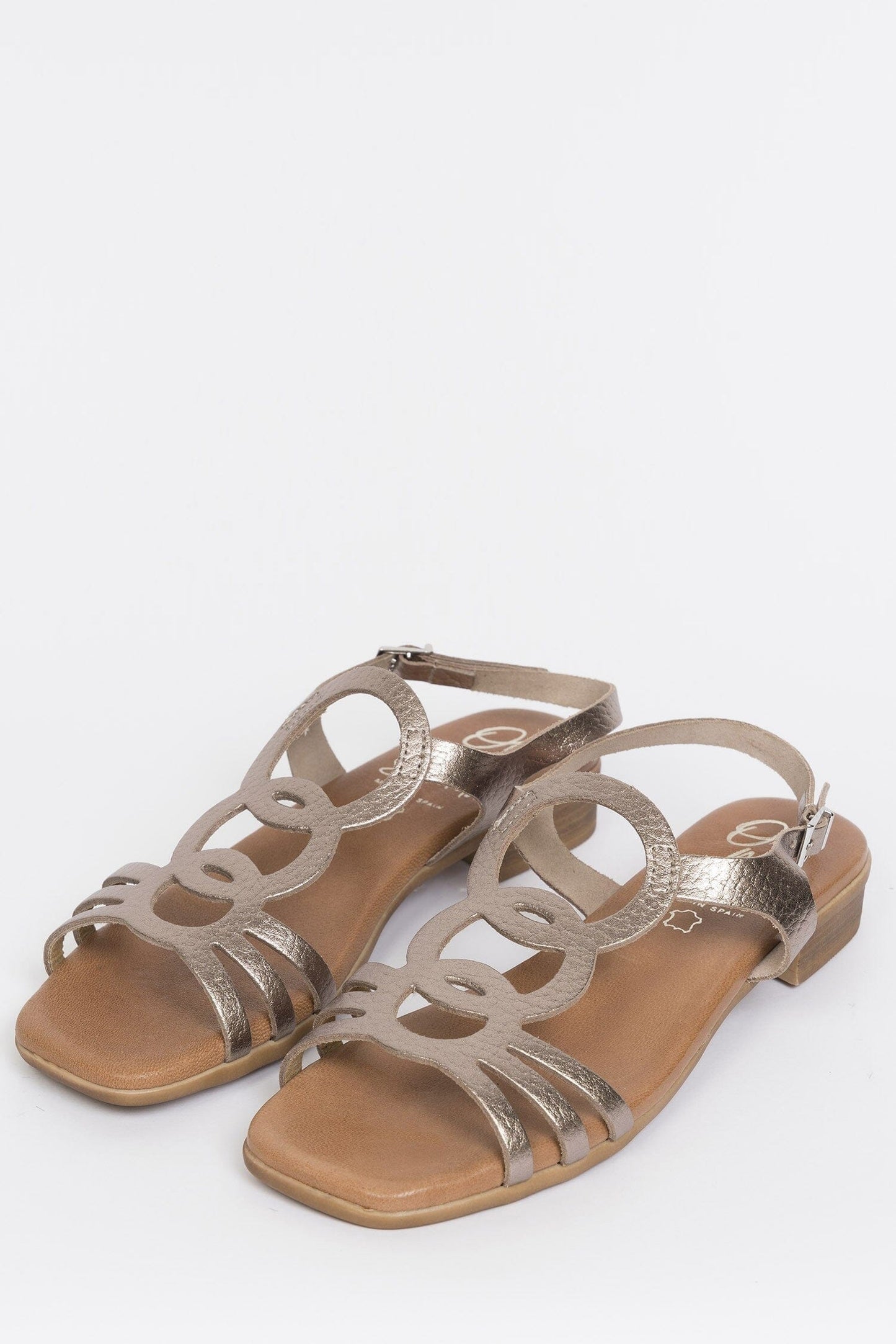 5163 Spanish leather laser cut flat sandals with cushion inside in Gold sandals Sam Star Shoes Gold 38/5