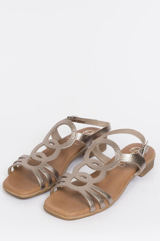 5163 Spanish leather laser cut flat sandals with cushion inside in Gold sandals Sam Star Shoes Gold 38/5