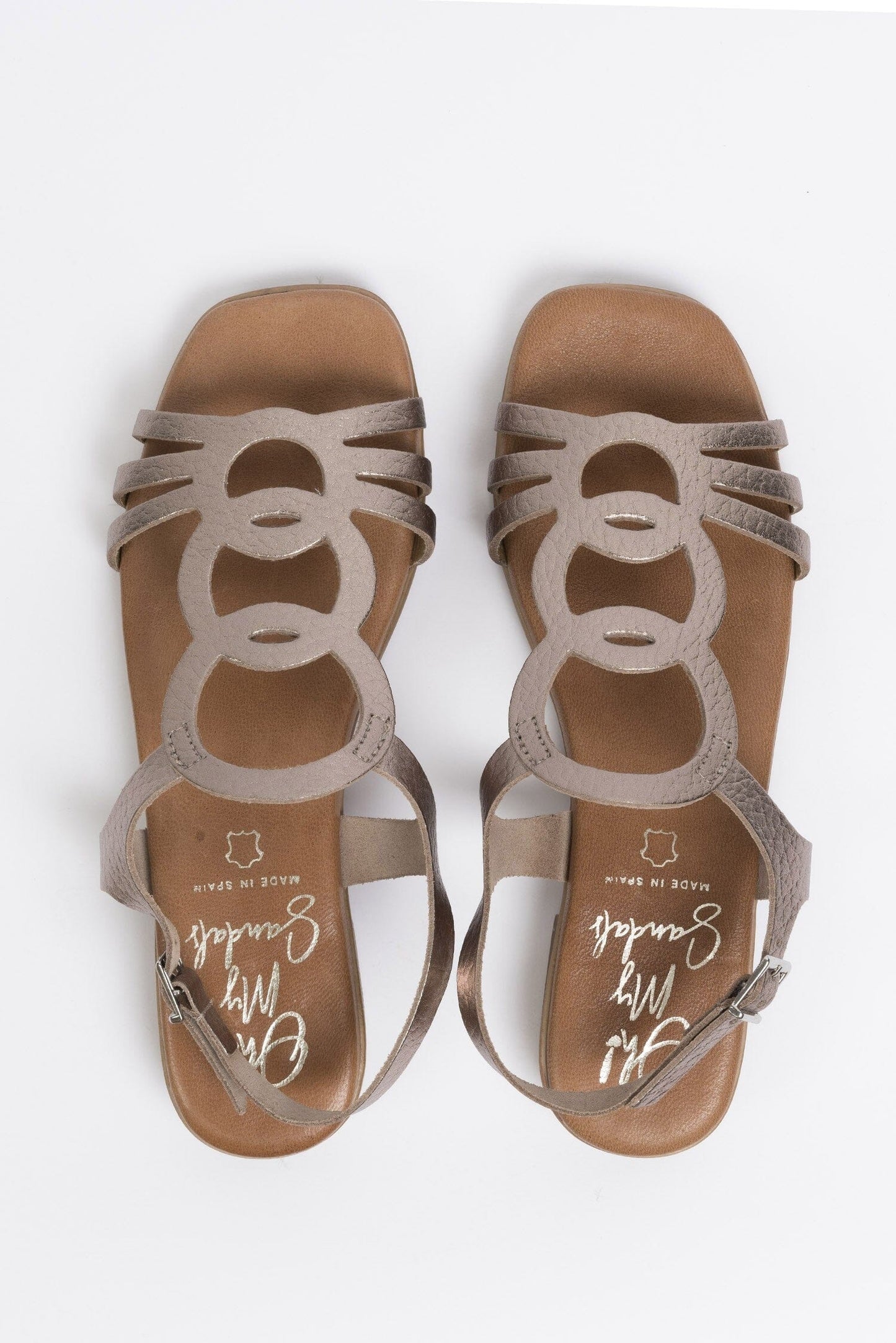5163 Spanish leather laser cut flat sandals with cushion inside in Gold sandals Sam Star Shoes Gold 37/4
