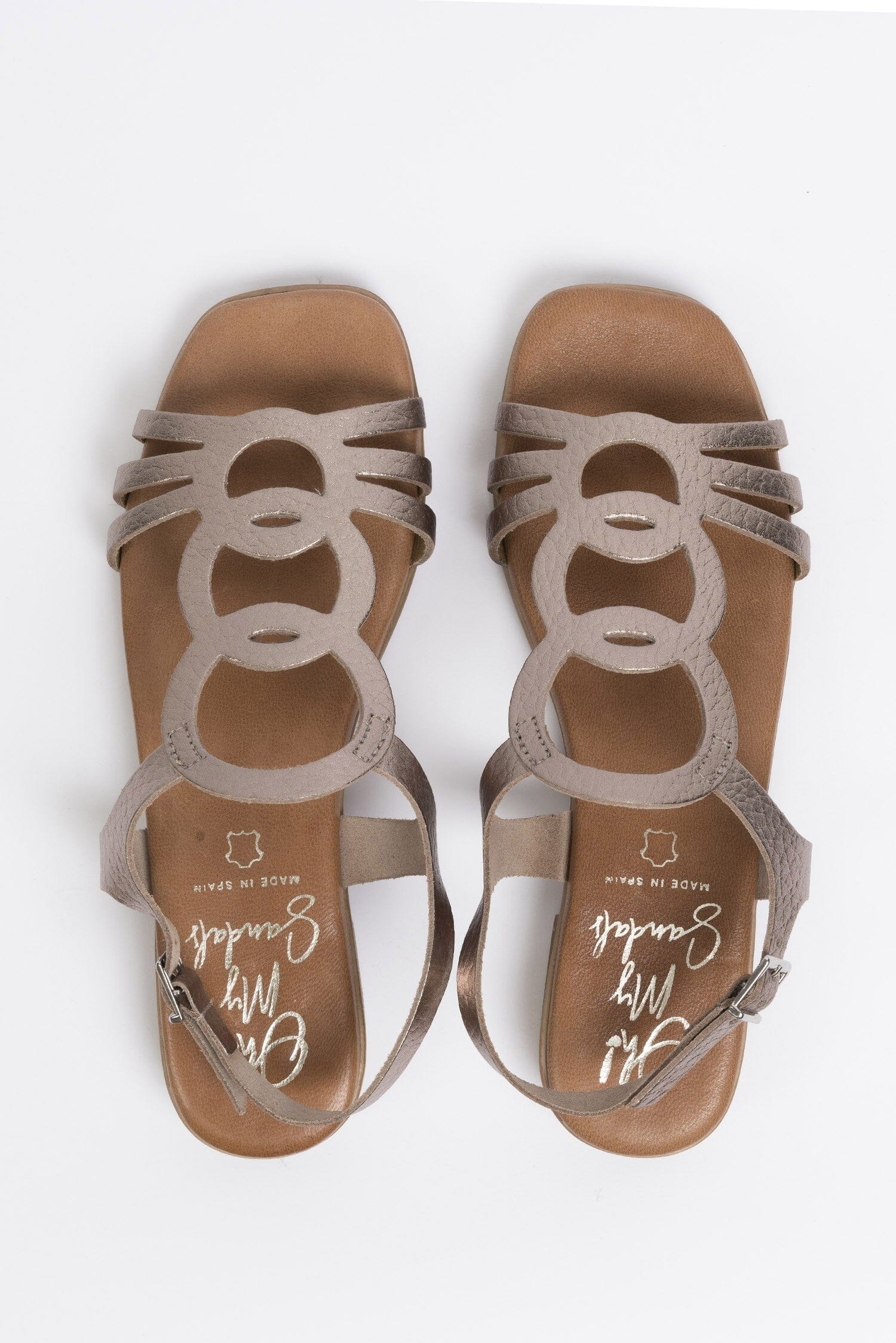5163 Spanish leather laser cut flat sandals with cushion inside in Gold sandals Sam Star Shoes Gold 37/4