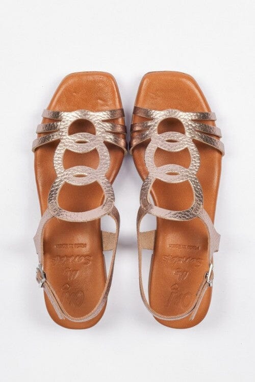 5163 Spanish leather laser cut flat sandals with cushion inside in Gold sandals Sam Star Shoes Gold 36/3