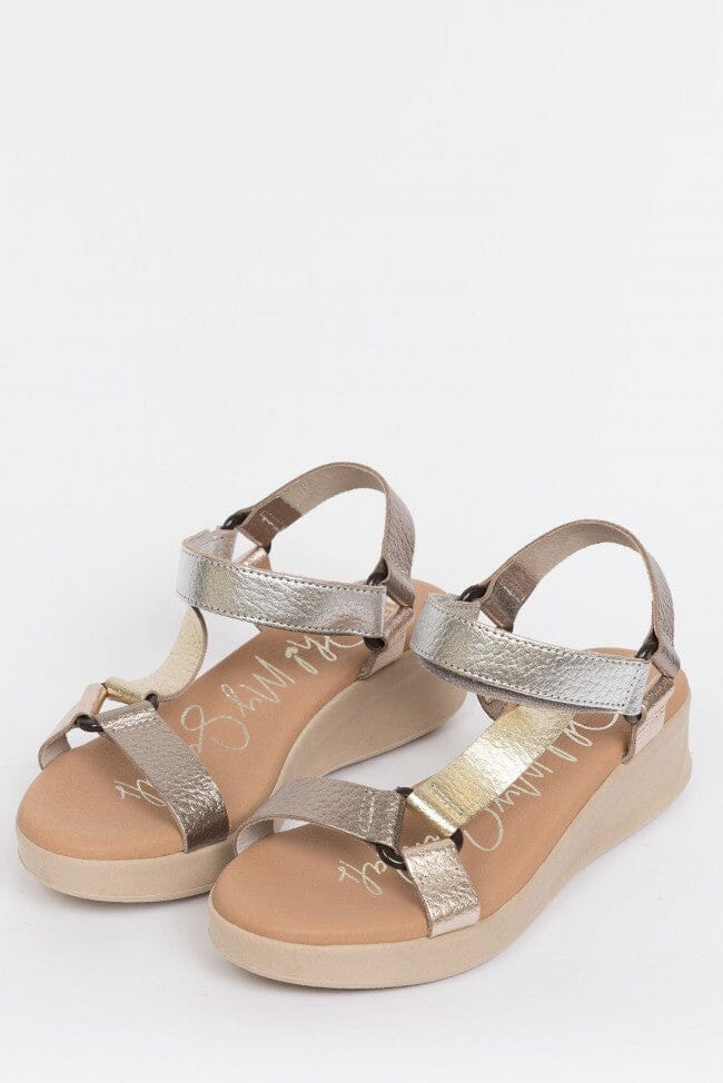 5186 Spanish leather Sport delux sandals/wedge with velcro in Metallic colour sandals Sam Star Shoes
