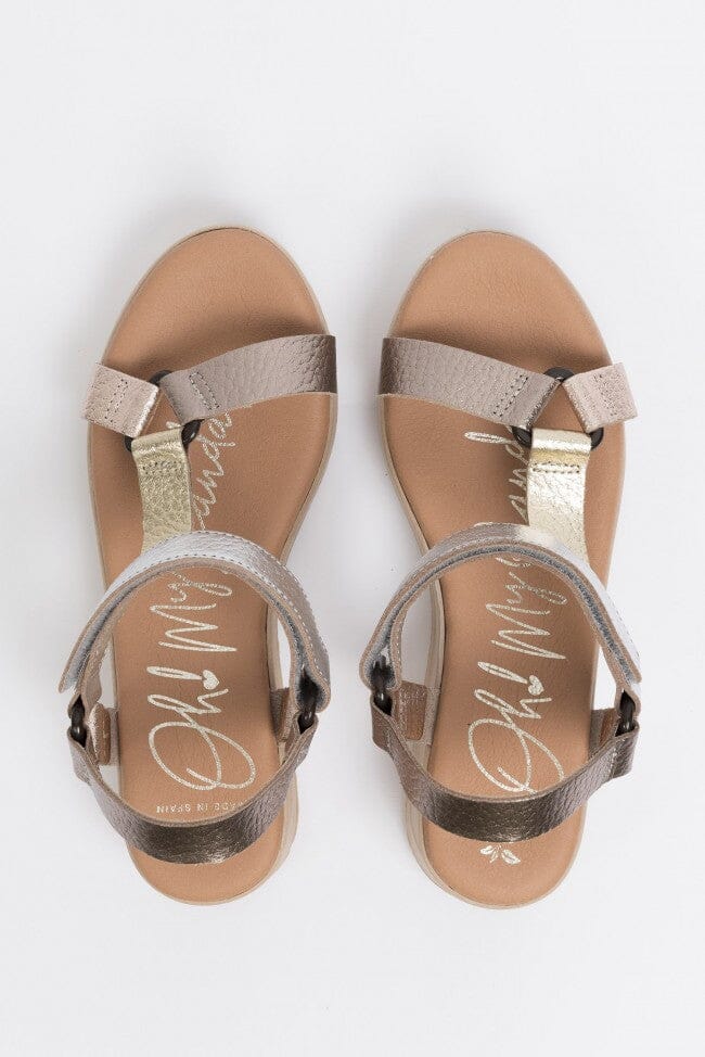5186 Spanish leather Sport delux sandals/wedge with velcro in Metallic colour sandals Sam Star Shoes Metallic 37/4