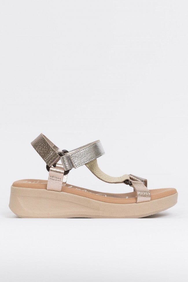 5186 Spanish leather Sport delux sandals/wedge with velcro in Metallic colour sandals Sam Star Shoes