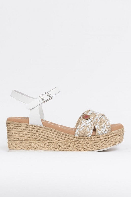 5219 Spanish leather crossed strappy sandals/wedge in Black and White sandals Sam Star Shoes