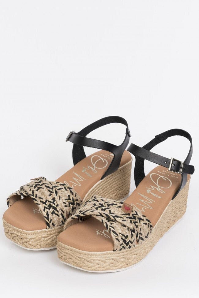 5219 Spanish leather crossed strappy sandals/wedge in Black and White sandals Sam Star Shoes