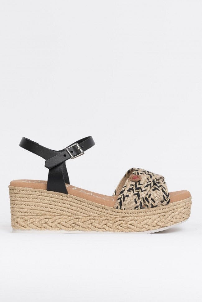 5219 Spanish leather crossed strappy sandals/wedge in Black and White sandals Sam Star Shoes