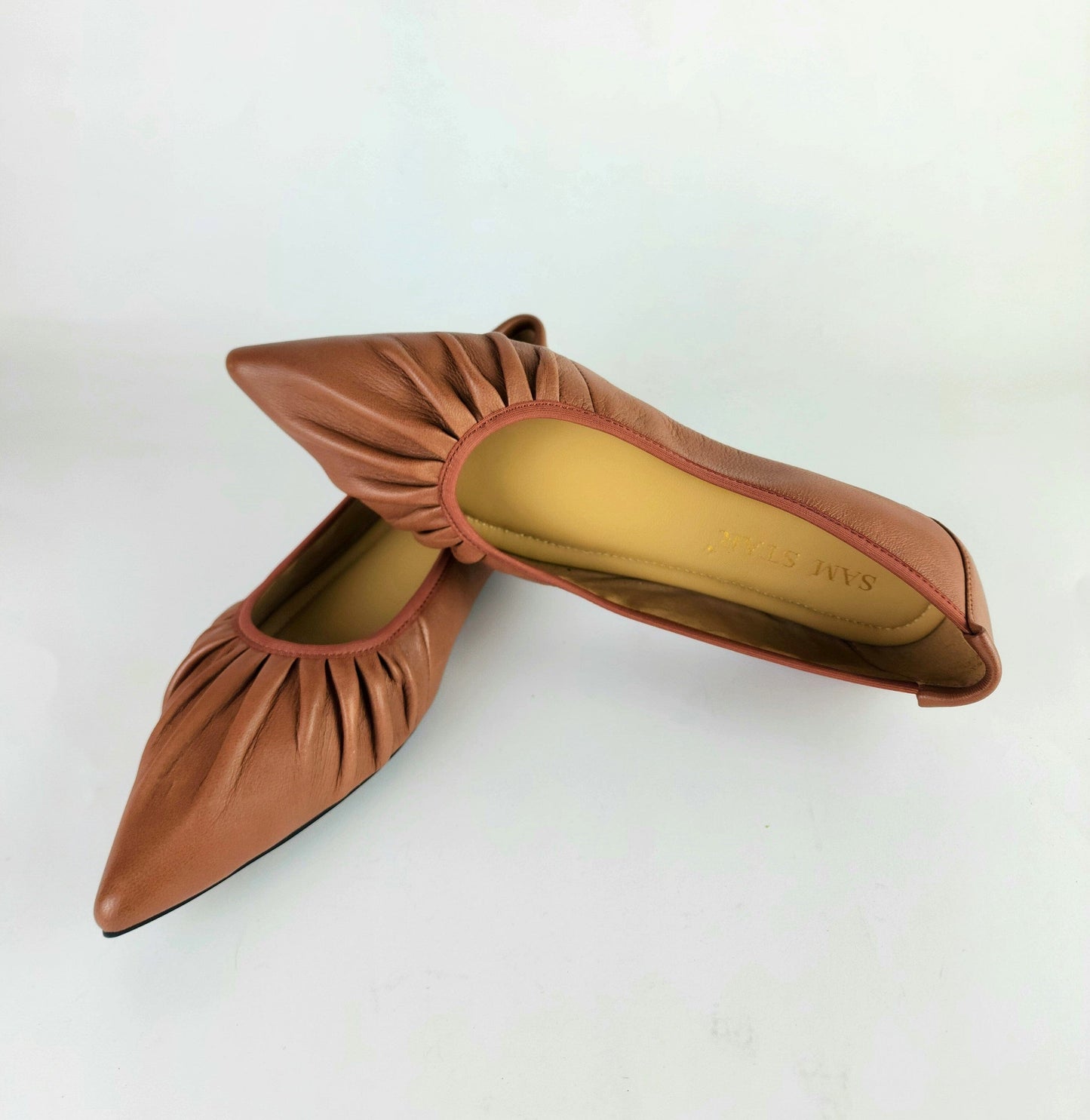 SS22006 Pointy Leather pumps with gathering details with extra cushionn (new) Pumps Sam Star Shoes
