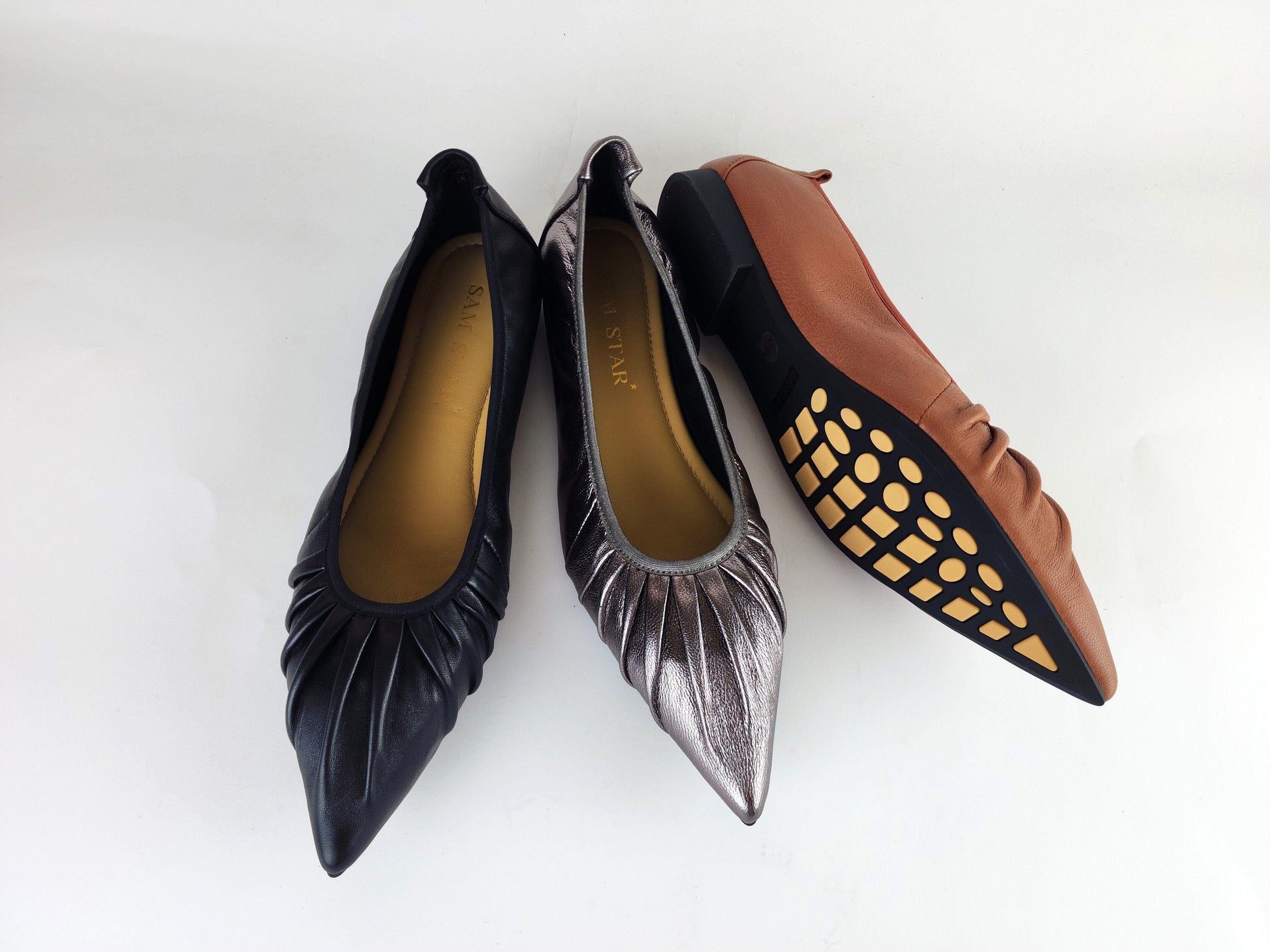 SS22006 Pointy Leather pumps with gathering details with extra cushionn (new) Pumps Sam Star Shoes