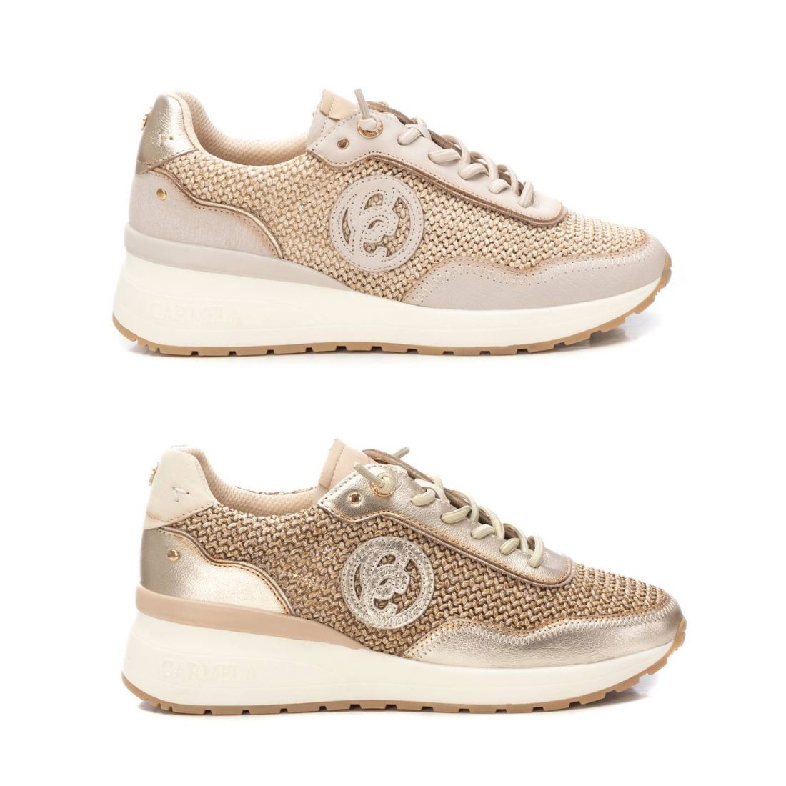162357 Spanish design leather sneakers with rafia design in Beige and Gold sneakers Sam Star Shoes
