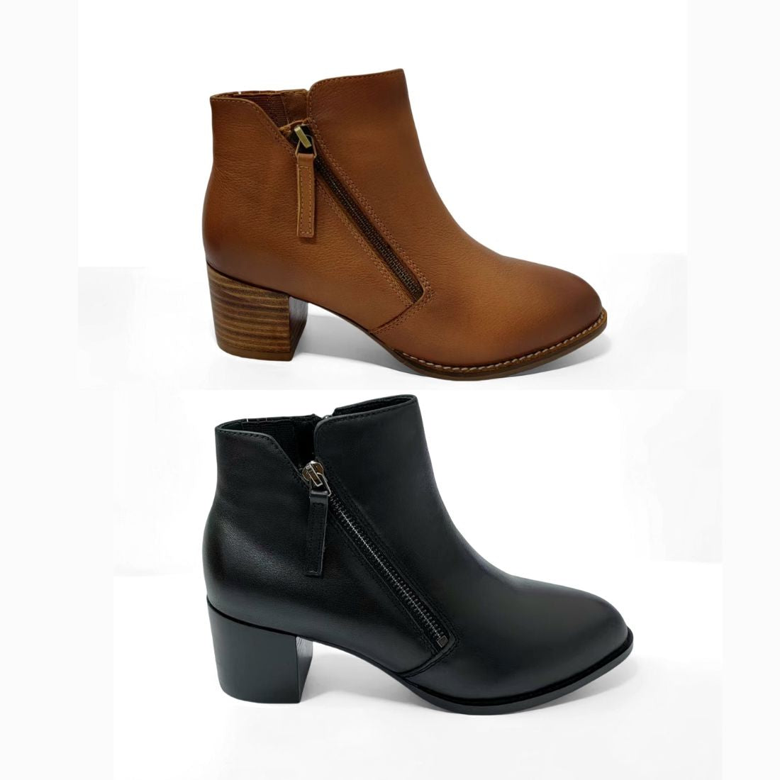 SS25005 Leather boots with zip detail with extra cushions in Black and Brown Boots Sam Star shoes