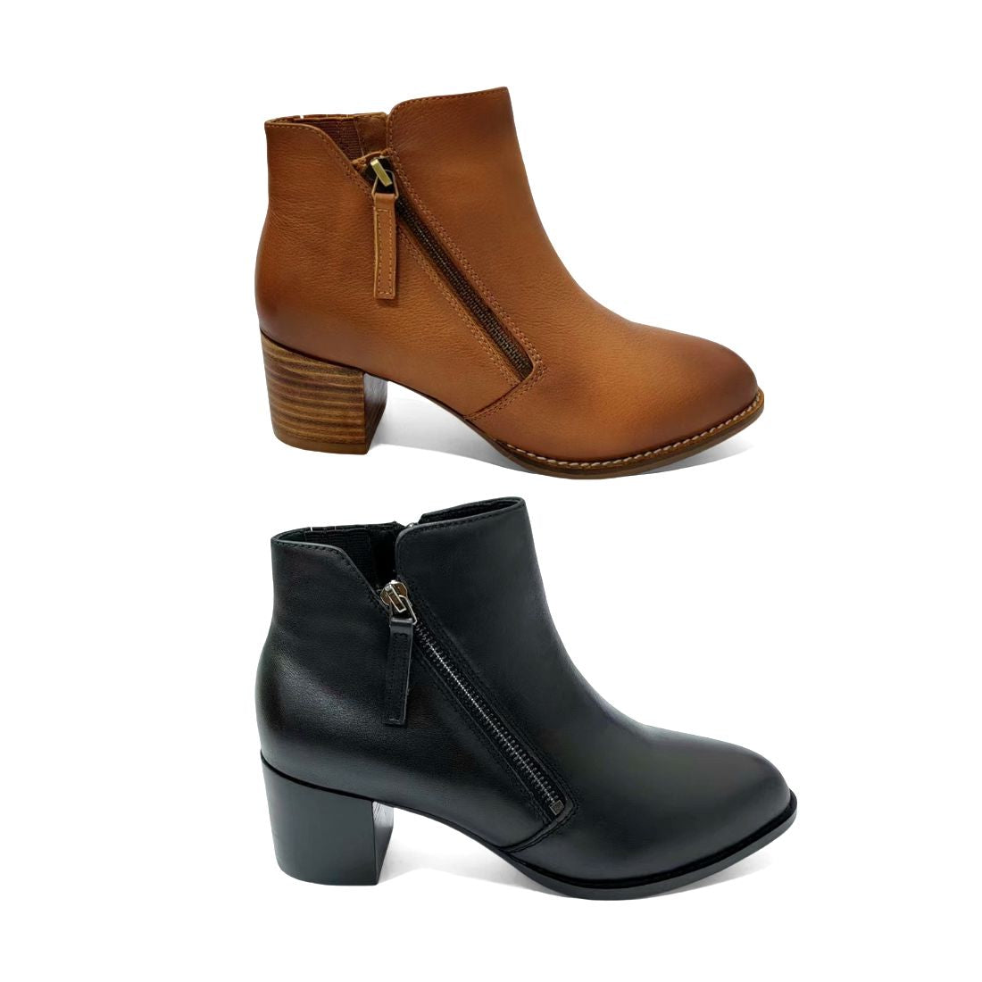SS25005 Leather boots with zip detail with extra cushions in Black and Brown Boots Sam Star shoes