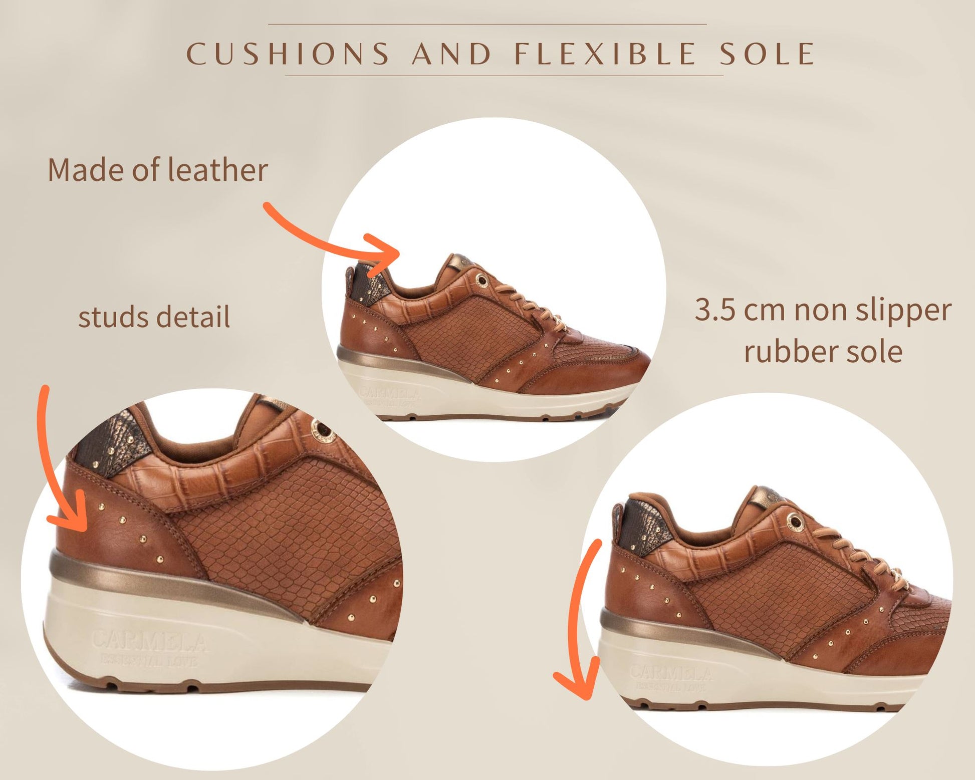 161824 Spanish Collection genuine leather sneakers with studs in Tan sneakers Sam Star shoes