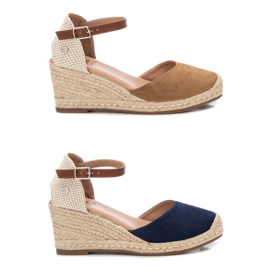 140746 Spanish Wedge with expadrilles in Navy and Taupe sandals Sam Star Shoes