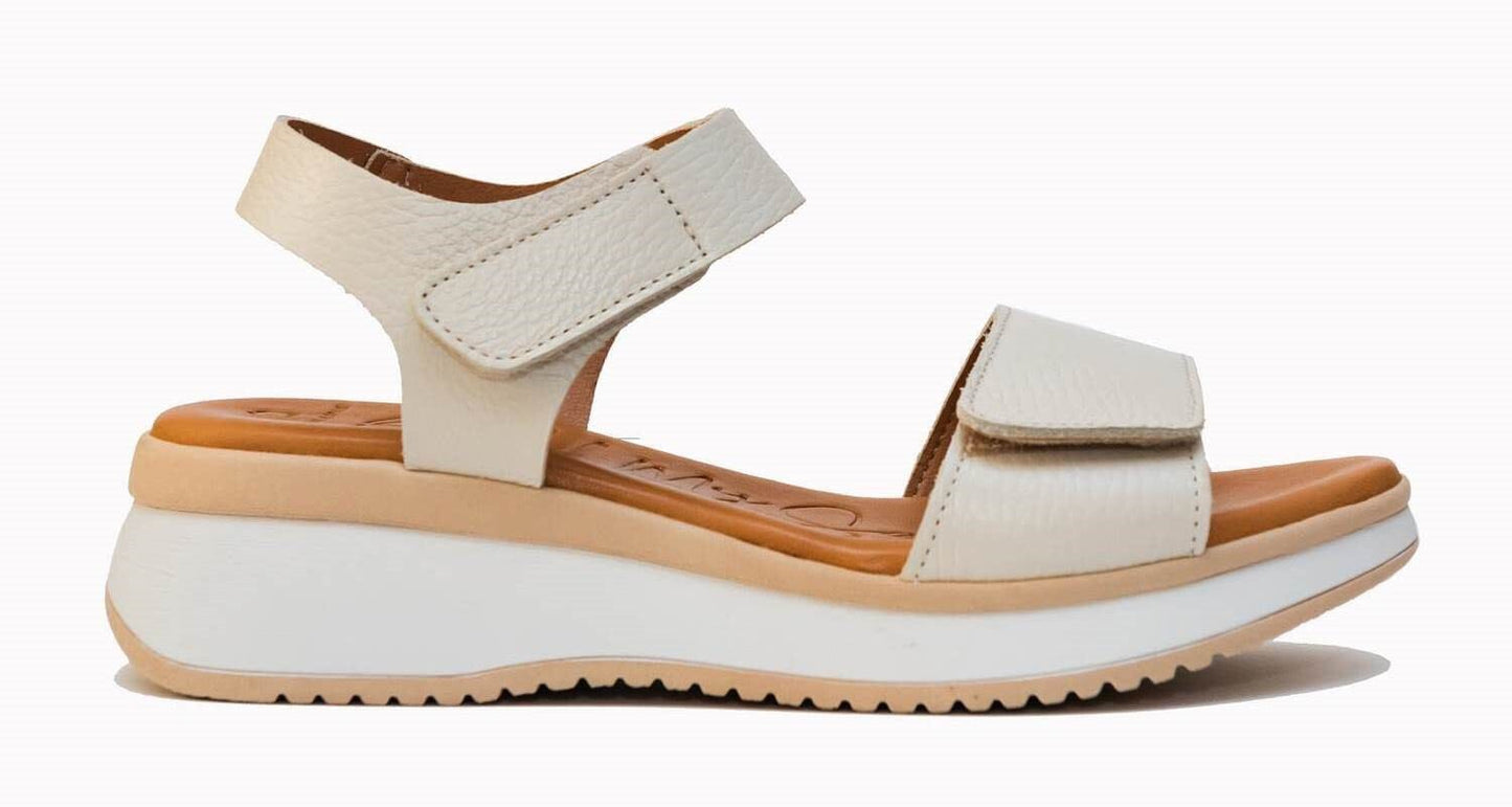 5411 Spanish leather Sport delux sandals/wedge with velcro in silver and white sandals Sam Star Shoes