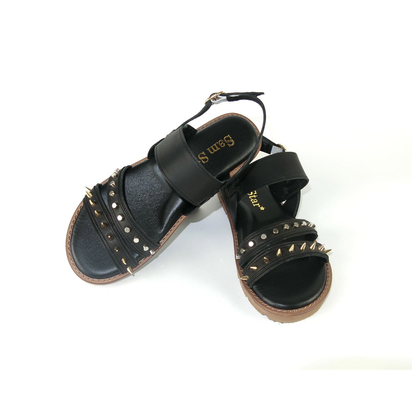 SS22018/19 Leather flat sandals with studs detail Sam Star Shoes