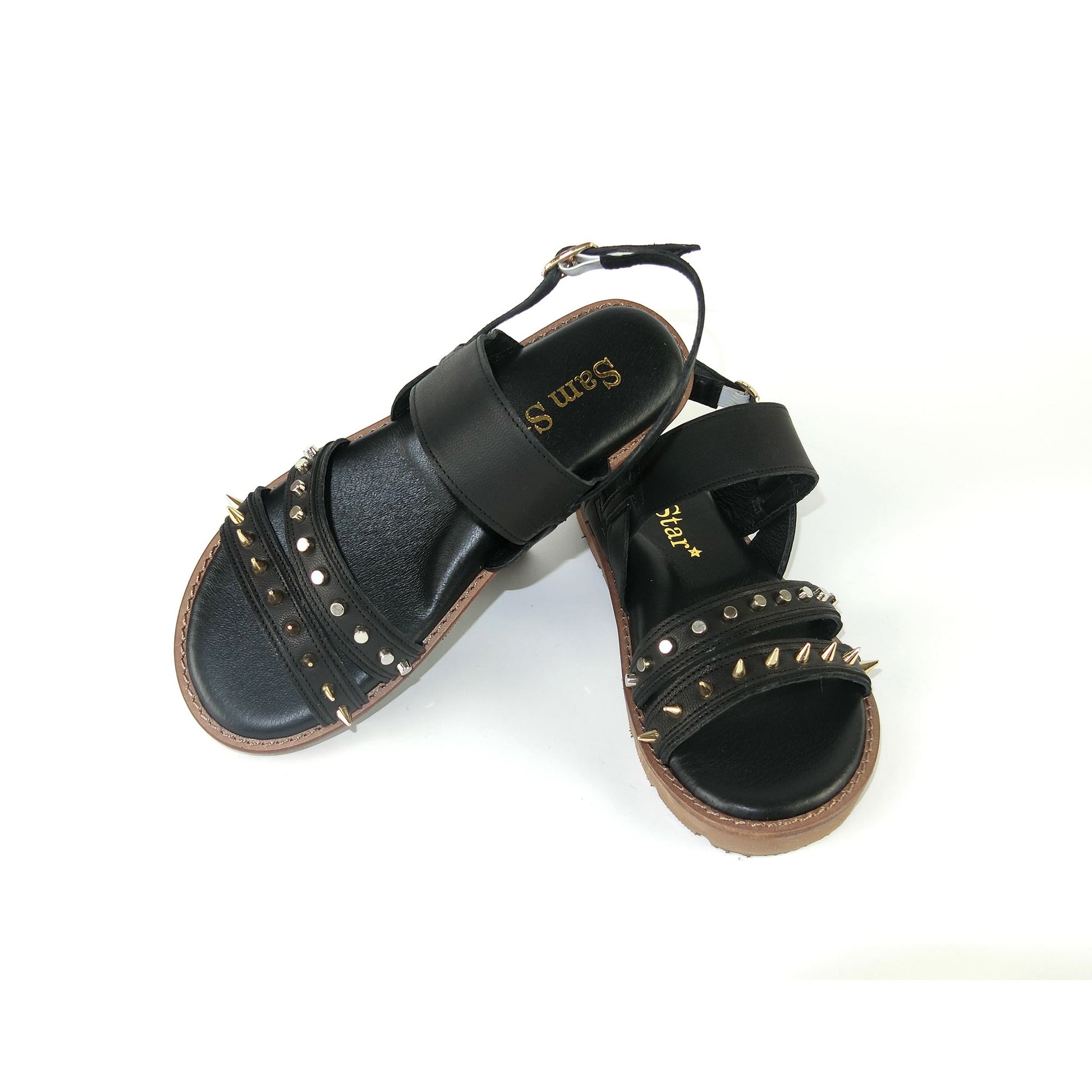 SS22018/19 Leather flat sandals with studs detail Sam Star Shoes