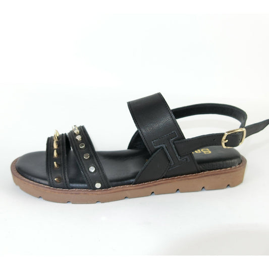 SS22018/19 Leather flat sandals with studs detail Sam Star Shoes Black 4 (37)