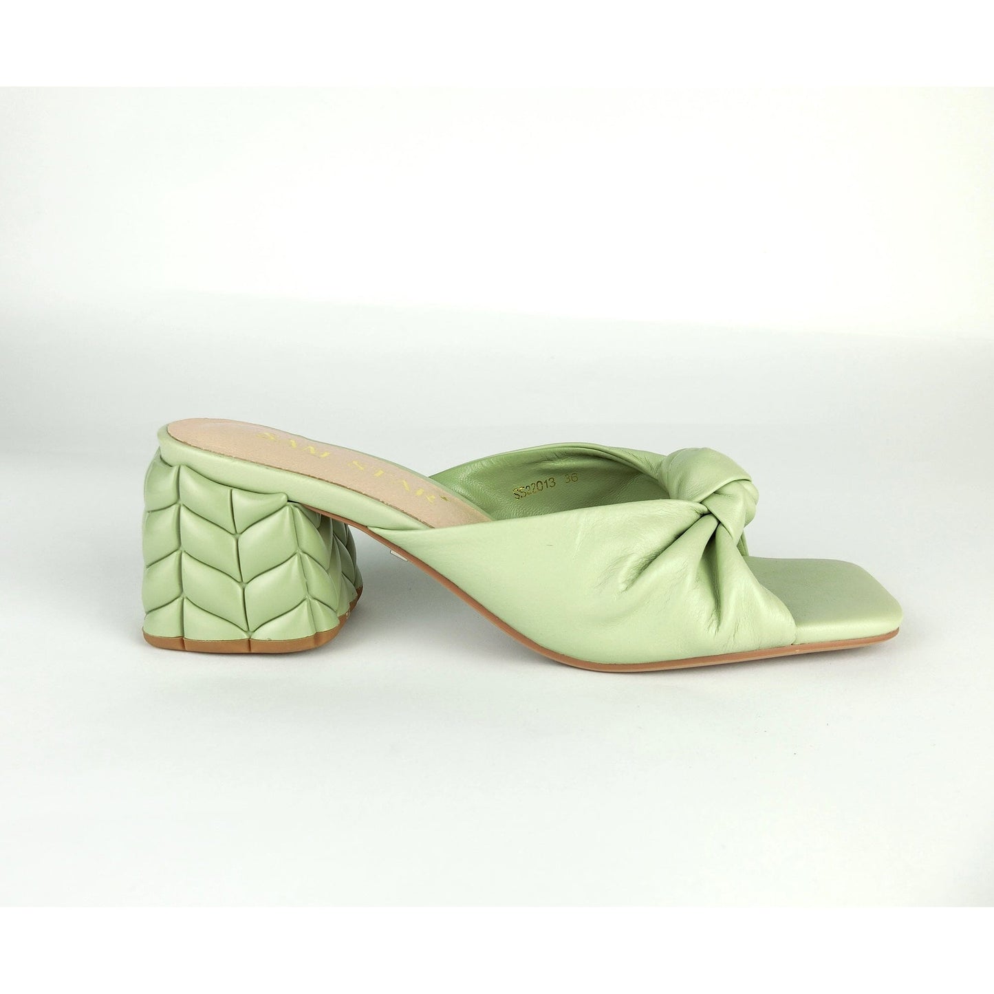 SS22013 Genuine leather bow tie block heel sandals in Mint sandals Sam Star Shoes Mint 36/3