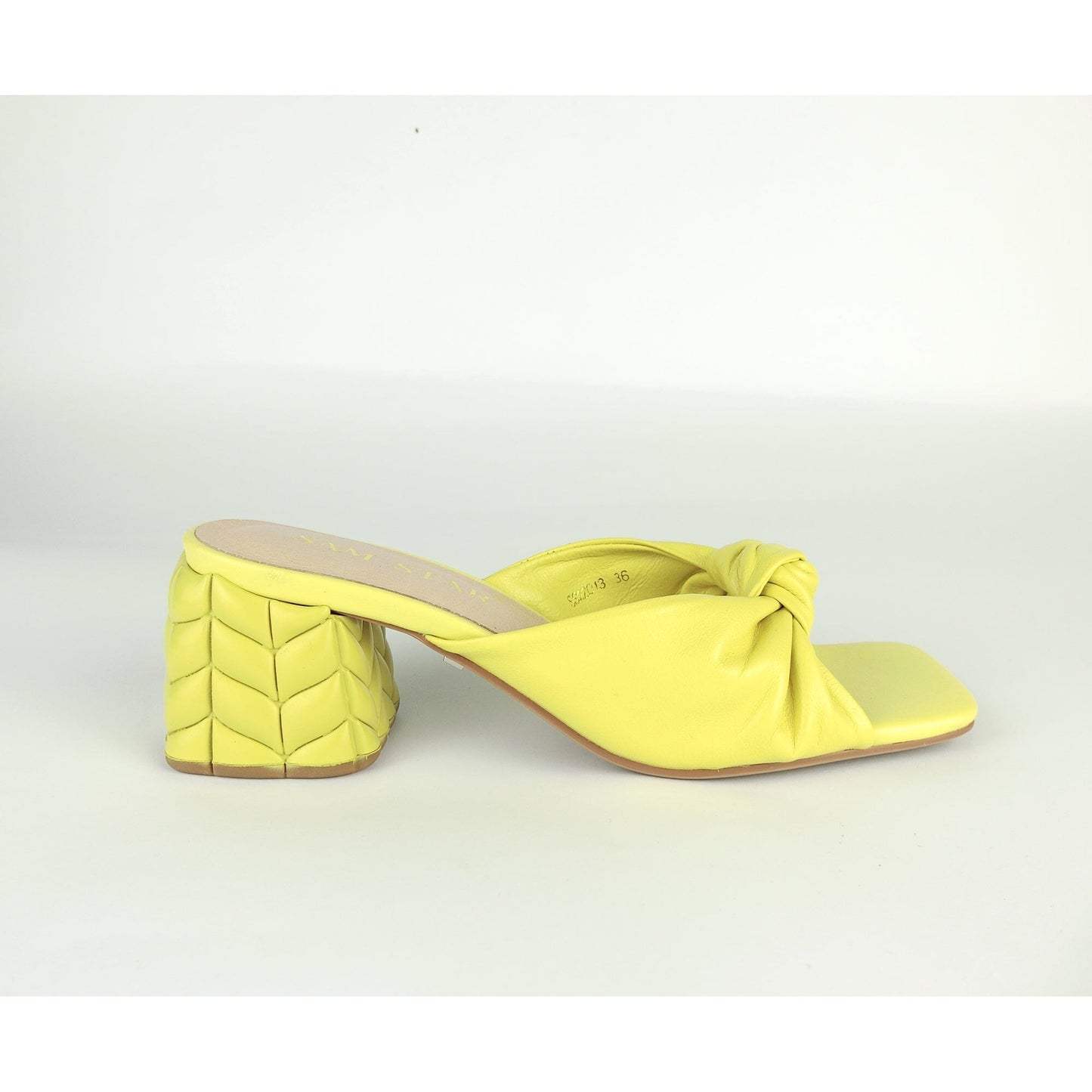 SS22014 Genuine leather bow tie block heel sandals in Yellow sandals Sam Star Shoes Yellow 36/3