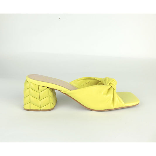 SS22014 Genuine leather bow tie block heel sandals in Yellow sandals Sam Star Shoes Yellow 36/3