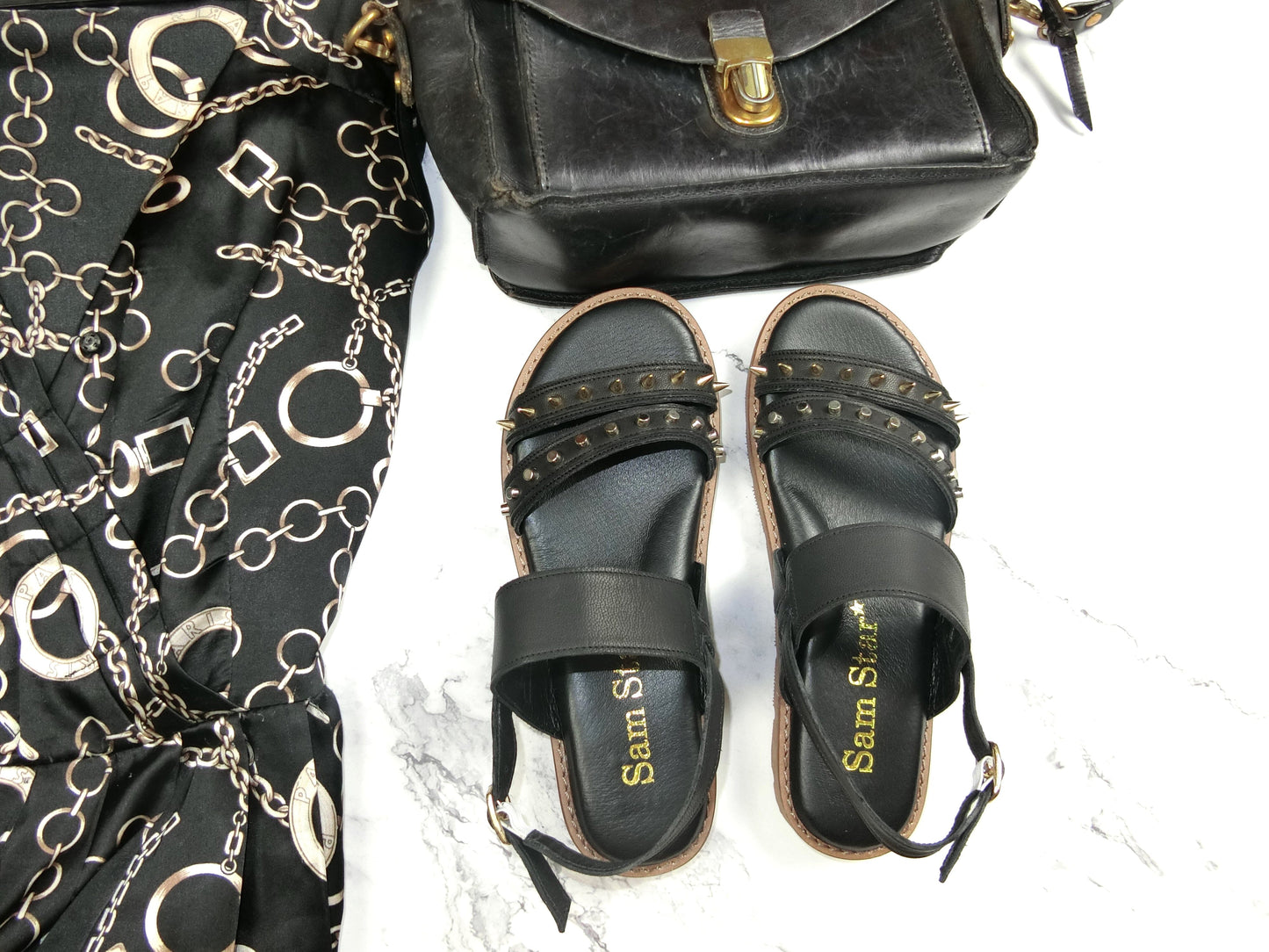 SS22018/19 Leather flat sandals with studs detail Sam Star Shoes