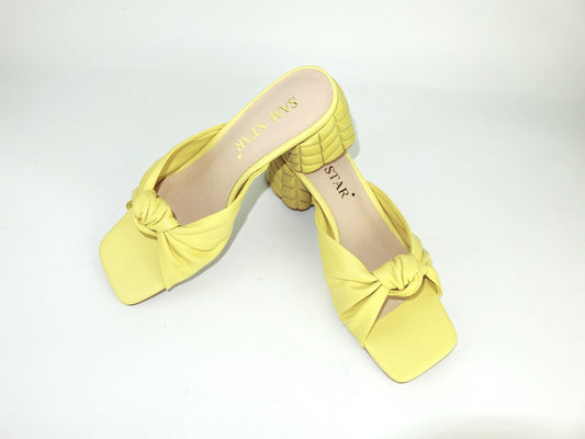 SS22014 Genuine leather bow tie block heel sandals in Yellow sandals Sam Star Shoes Yellow 38/5