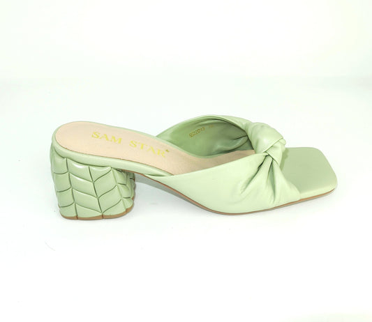 SS22013 Genuine leather bow tie block heel sandals in Mint sandals Sam Star Shoes Mint 37/4